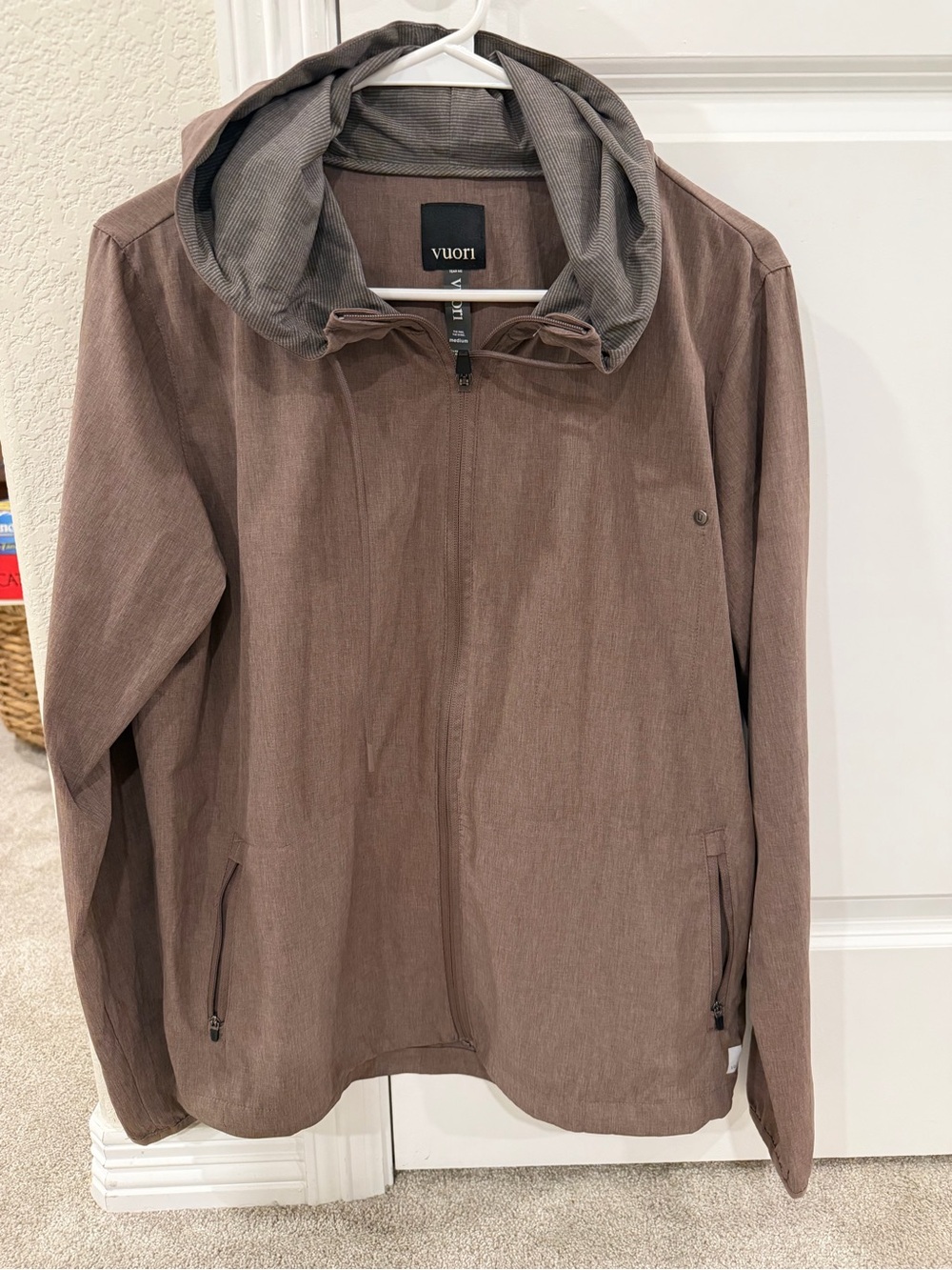 Vuori Rain Hooded Jacket in Taupe